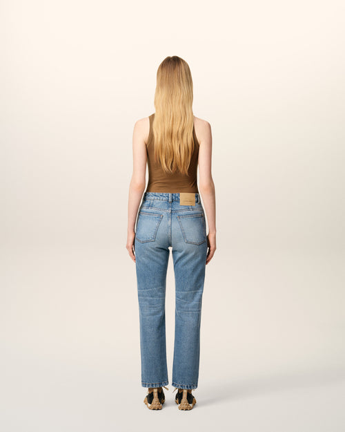 Vaquero de corte clásico de algodón azul - Mujer - 4 - AMI Paris - Ami Paris