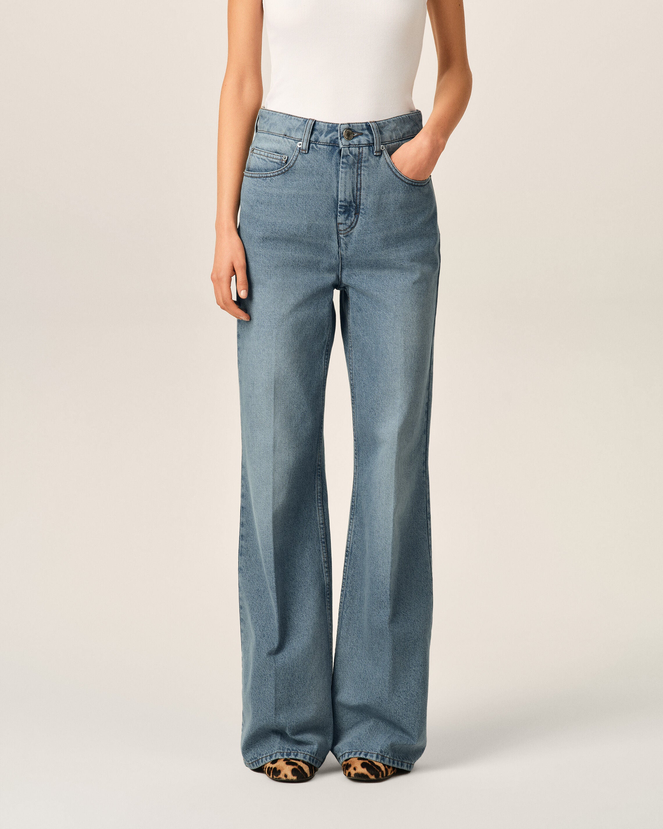 Blue flare-fit cotton jeans - 3