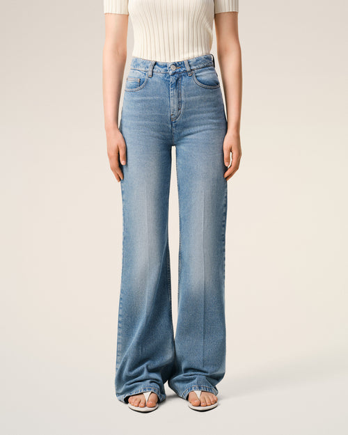 Jean Bleu Coupe Flare en Coton - Femme - 3 - AMI Paris - Ami Paris