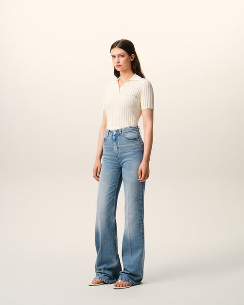 Blue Cotton Flare Fit Jeans - 6 - Ami Paris