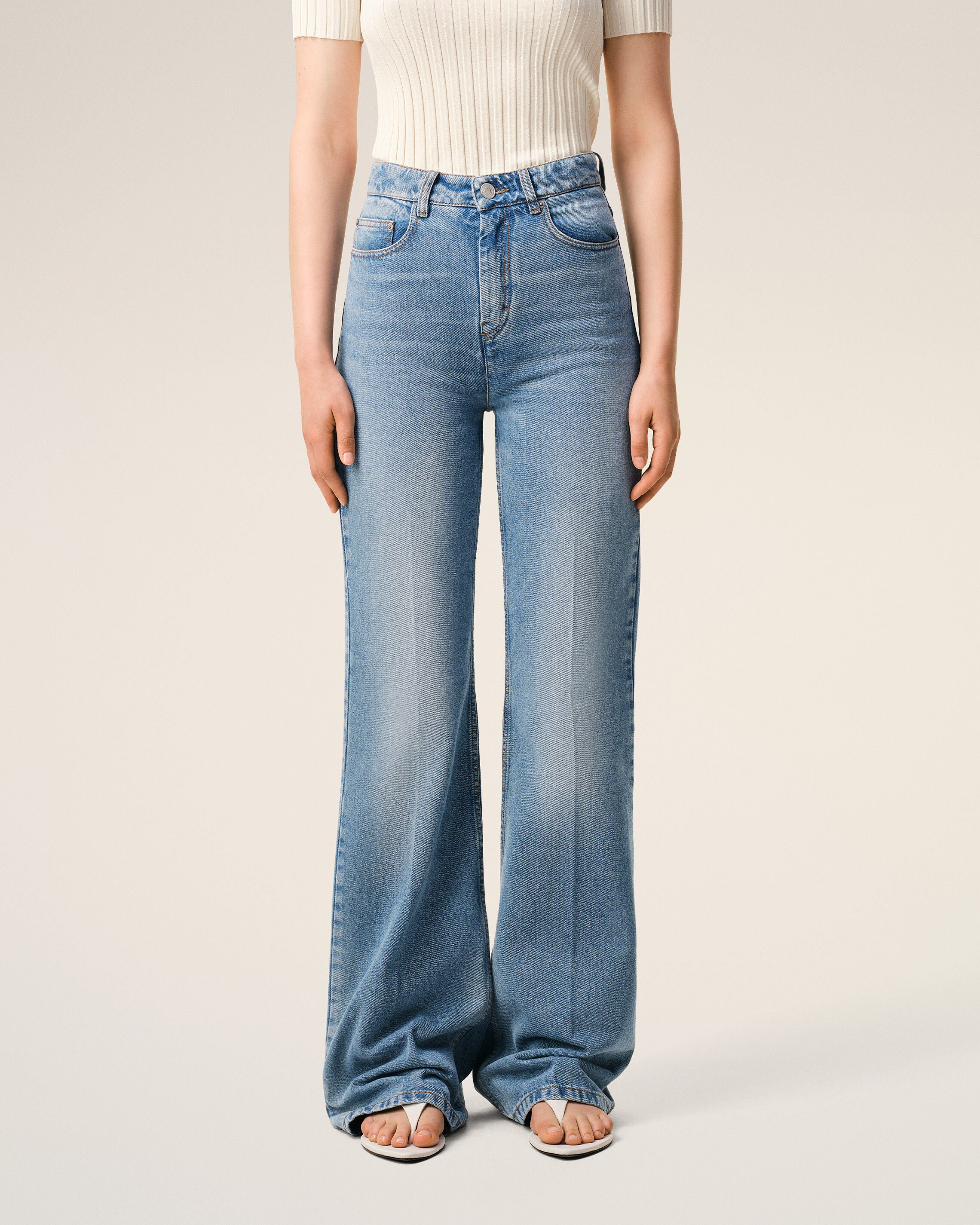 Blue Cotton Flare Fit Jeans - 3