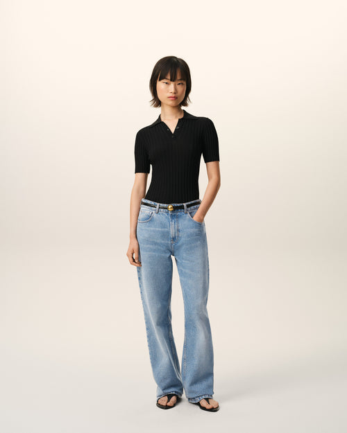                                 Jean Bleu Coupe Large en Coton - 3                             - Ami Paris