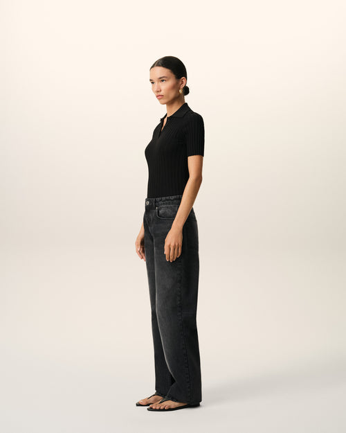 Black Cotton Large Fit Jeans - 6 - Ami Paris