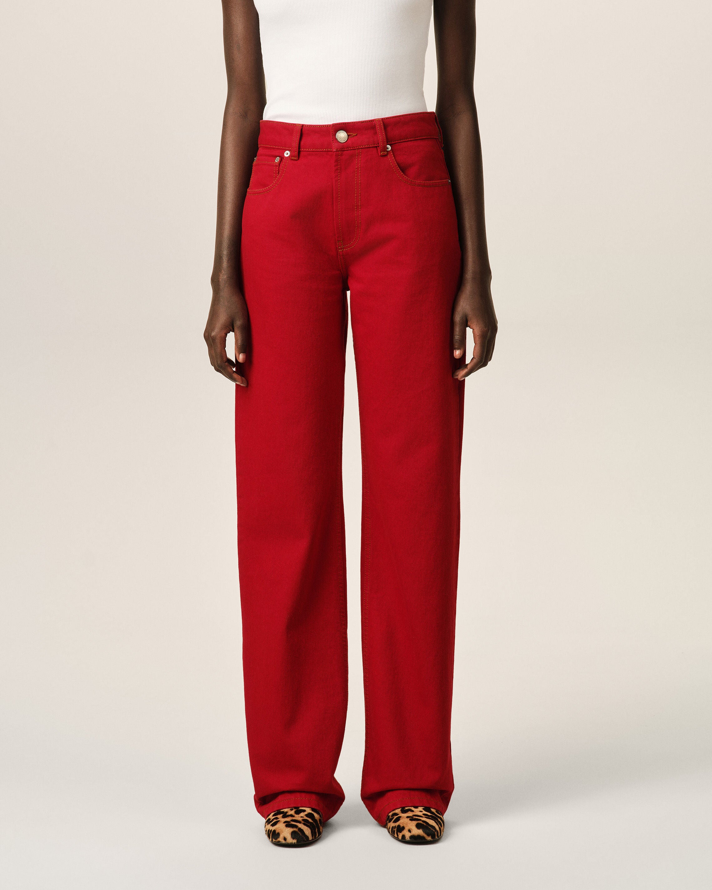 Red large-fit cotton jeans - 3