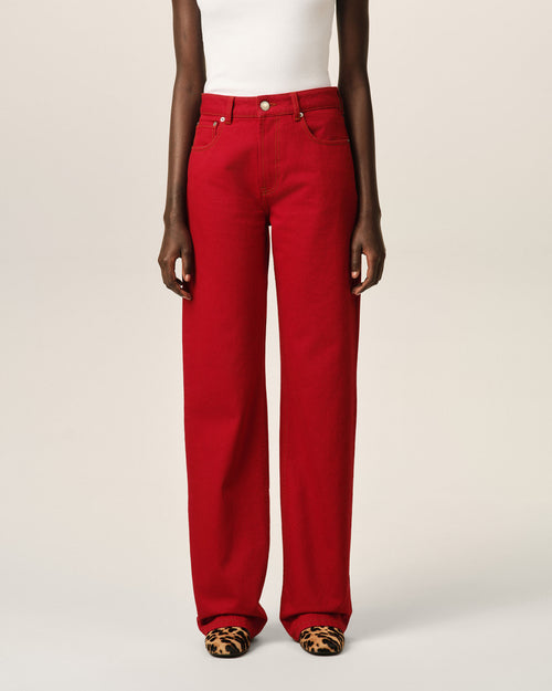 Red large-fit cotton jeans - Woman - 3 - AMI Paris - Ami Paris