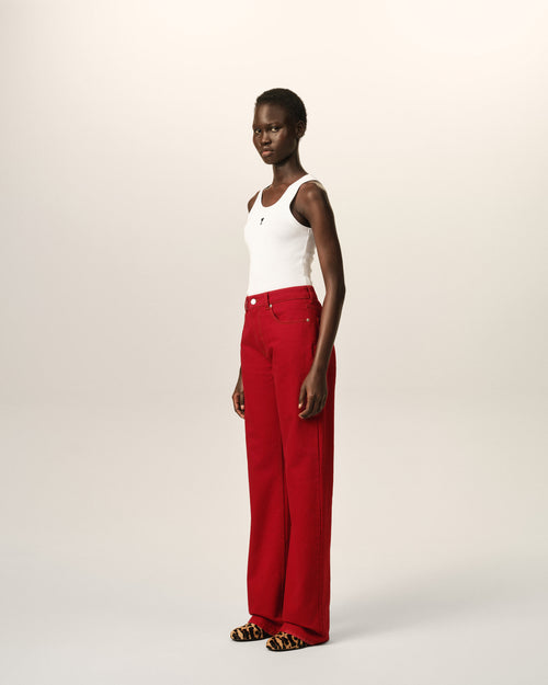 Red large-fit cotton jeans - Woman - 6 - AMI Paris - Ami Paris