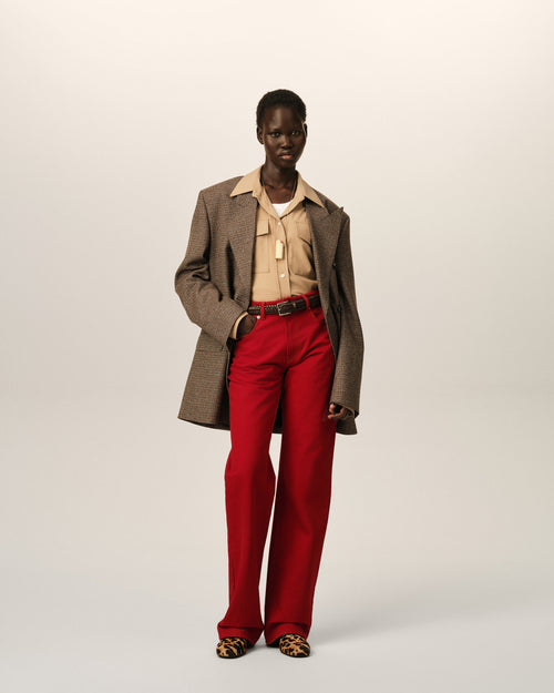 Red large-fit cotton jeans - Woman - 2 - AMI Paris - Ami Paris