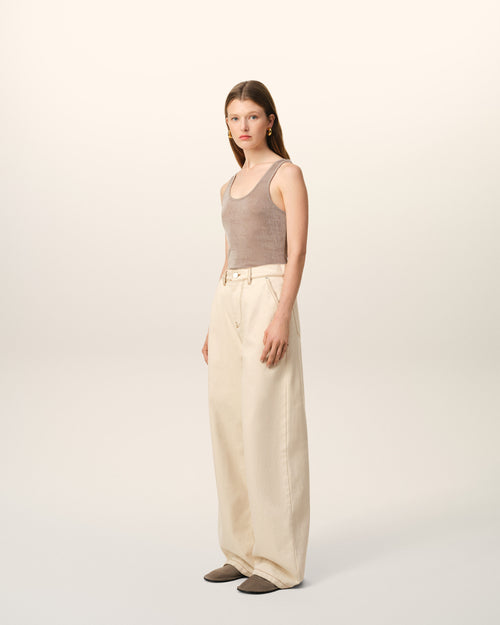 Jean Beige Coupe Large En Coton - 5 - Ami Paris