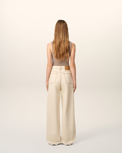 Beige Cotton Wide Fit Jeans - 3 - Ami Paris