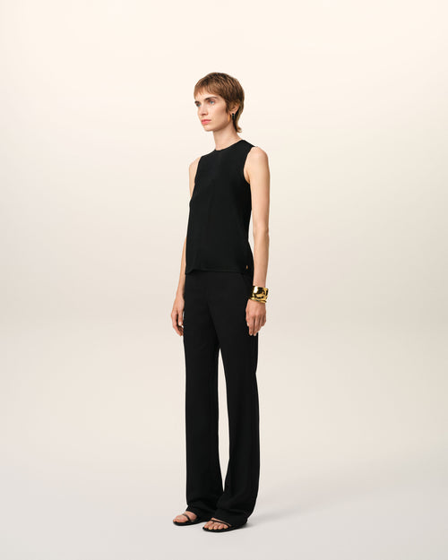 Pantalon Noir Droit Contrasté En Laine - Femme - 6 - AMI Paris - Ami Paris