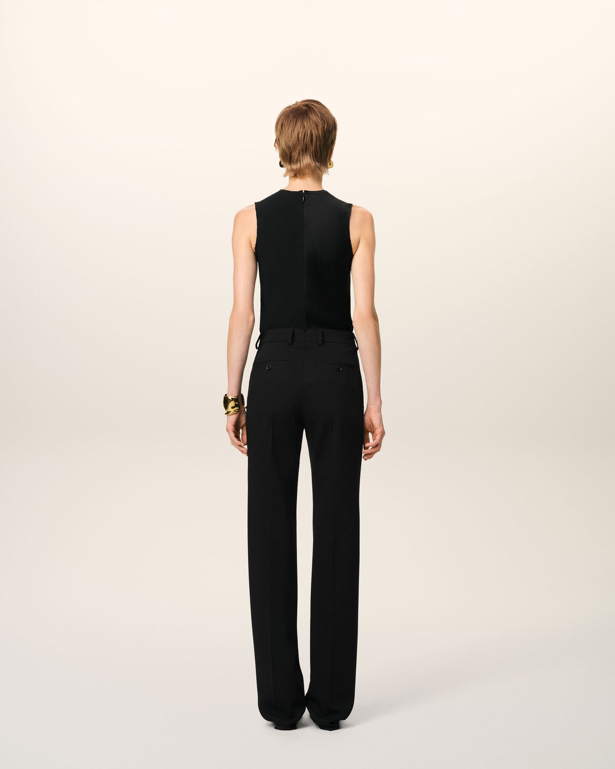 Pantalon Noir Droit Contrasté En Laine - 4