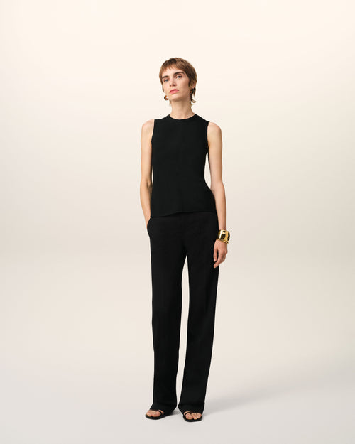 Pantalon Noir Droit Contrasté En Laine - Femme - 2 - AMI Paris - Ami Paris
