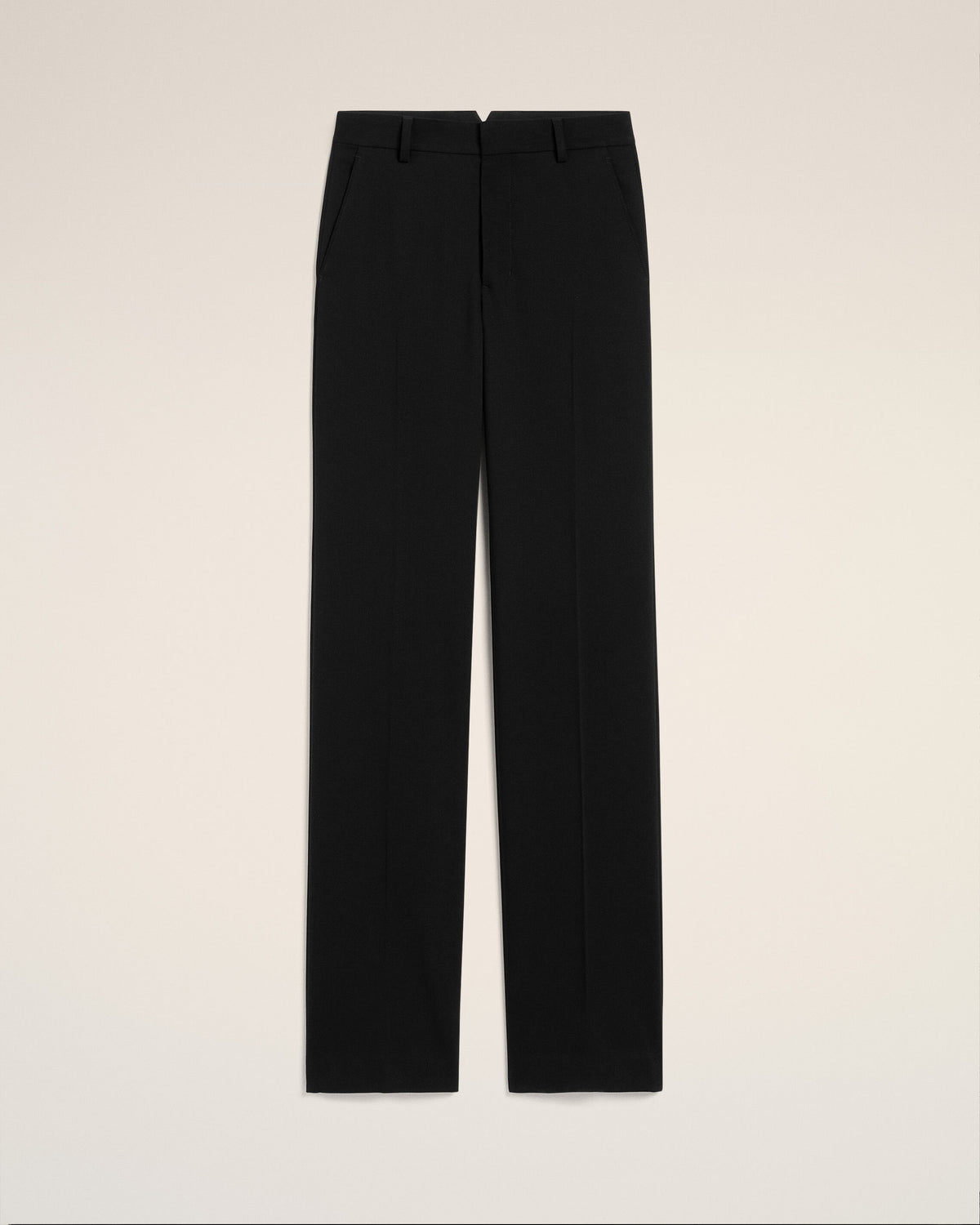Pantalon Noir Droit Contrasté En Laine - 1