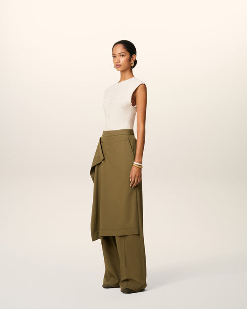 Green Wool Front Panel Large Trousers - 6 - Ami Paris