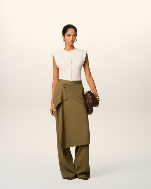                             Pantalón amplio con panel delantero de lana verde - 3                         - Ami Paris