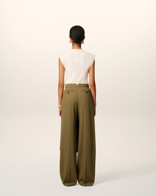 Green Wool Front Panel Large Trousers - 4 - Ami Paris