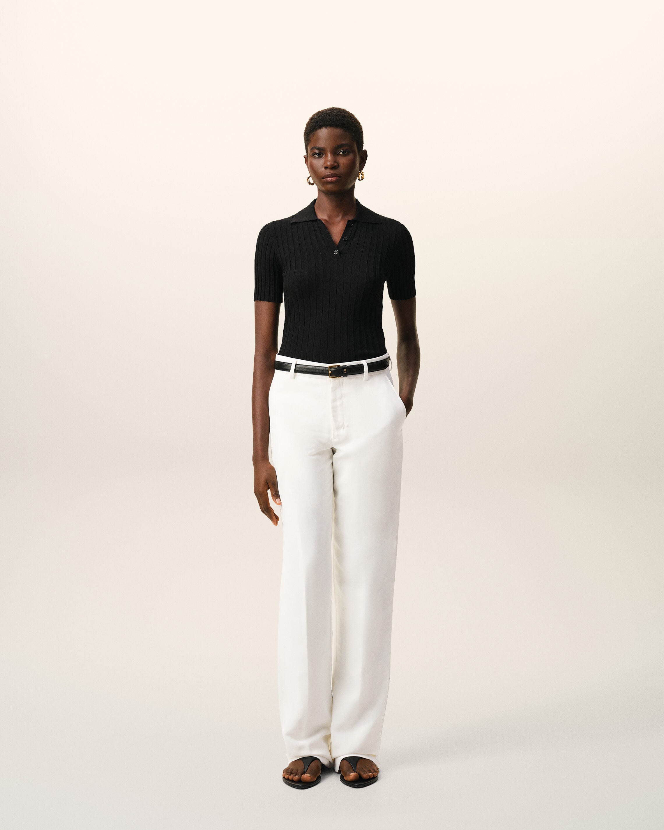 White Blended Linen Low Waist Straight Pant - 2