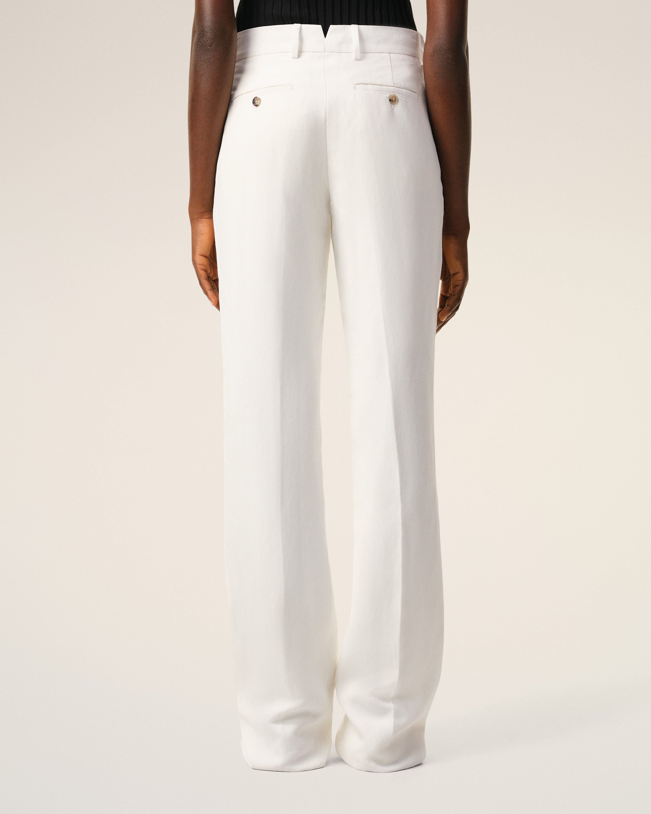 White Blended Linen Low Waist Straight Pant - 4