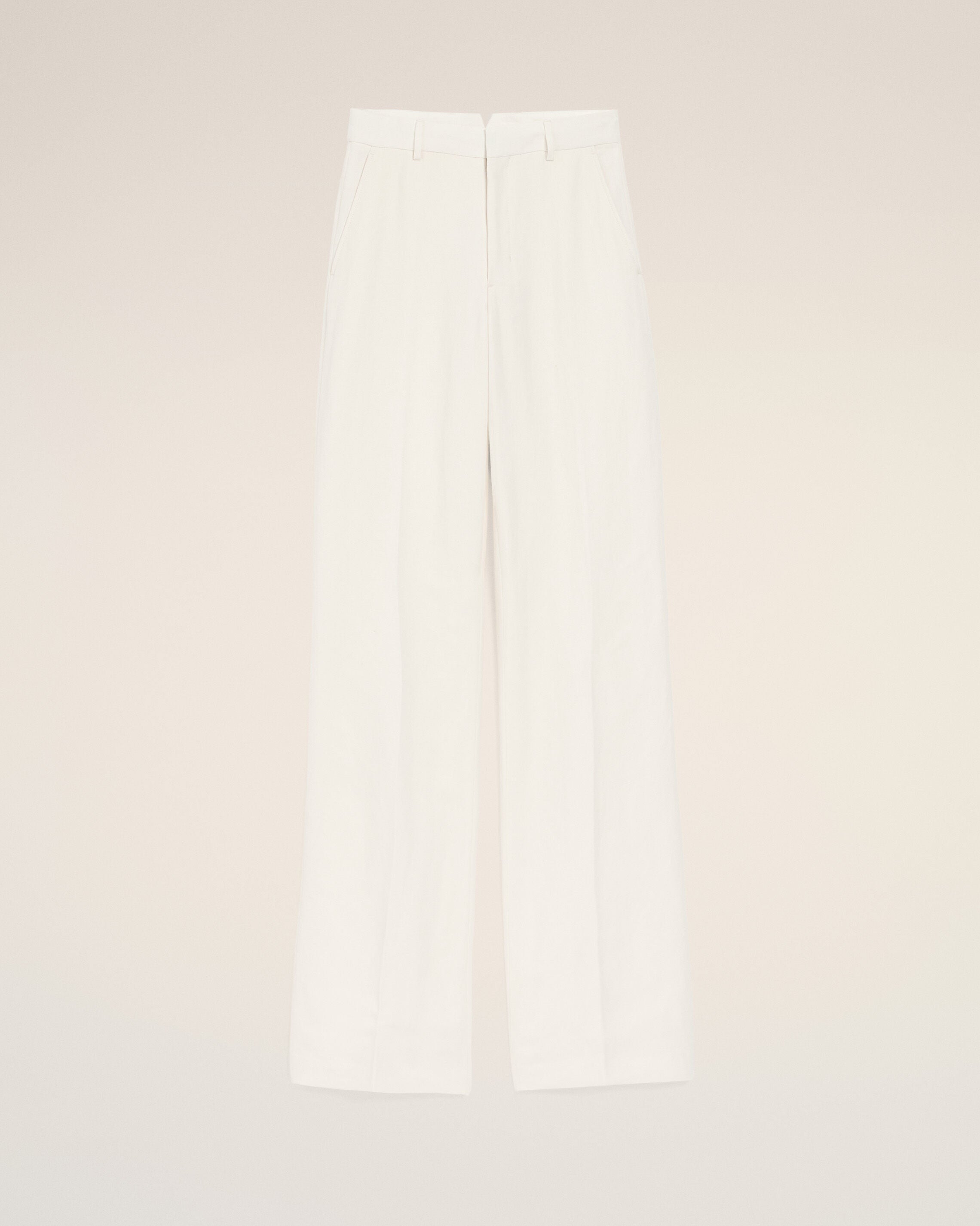 White Blended Linen Low Waist Straight Pant - 1