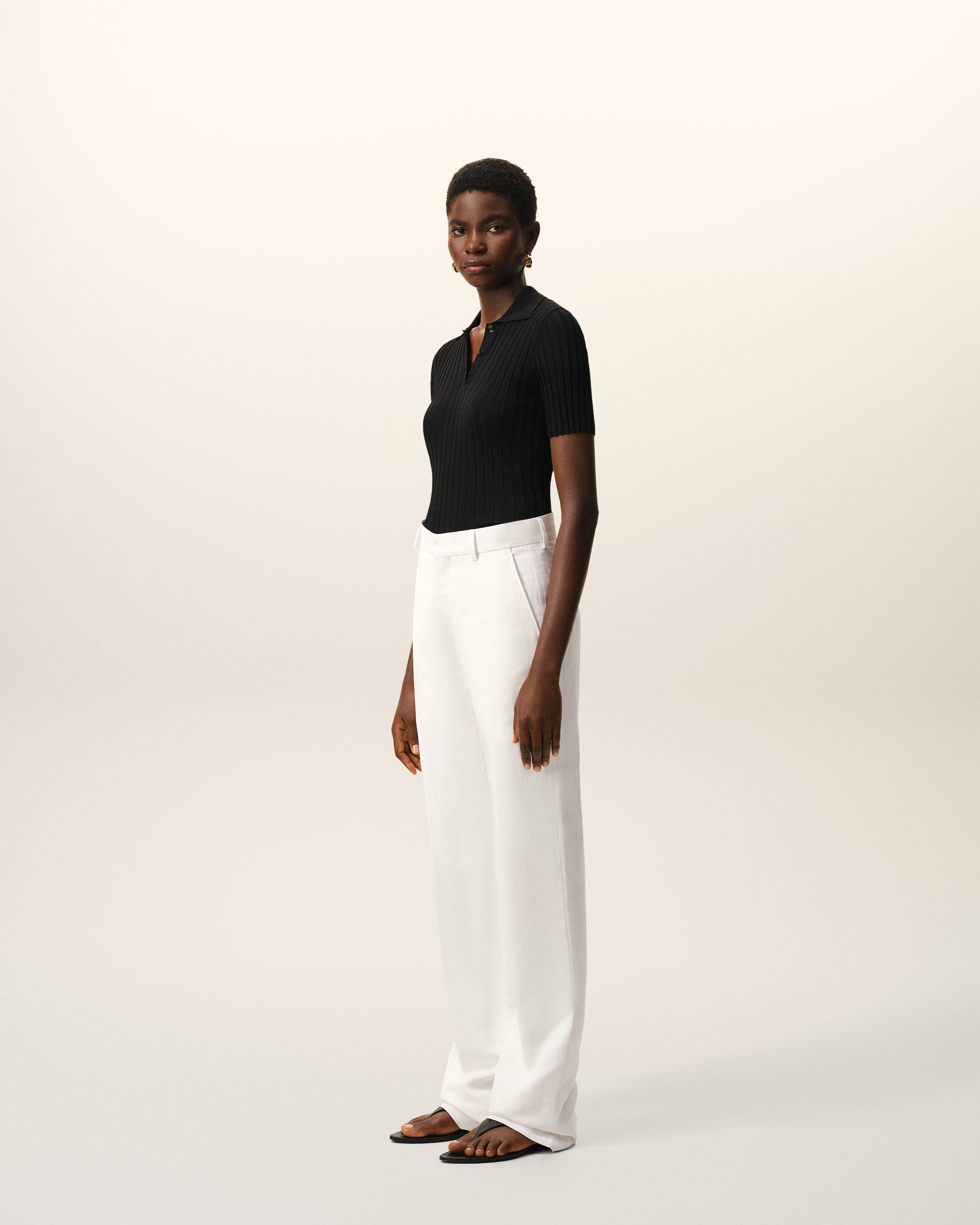 White Blended Linen Low Waist Straight Pant - 6