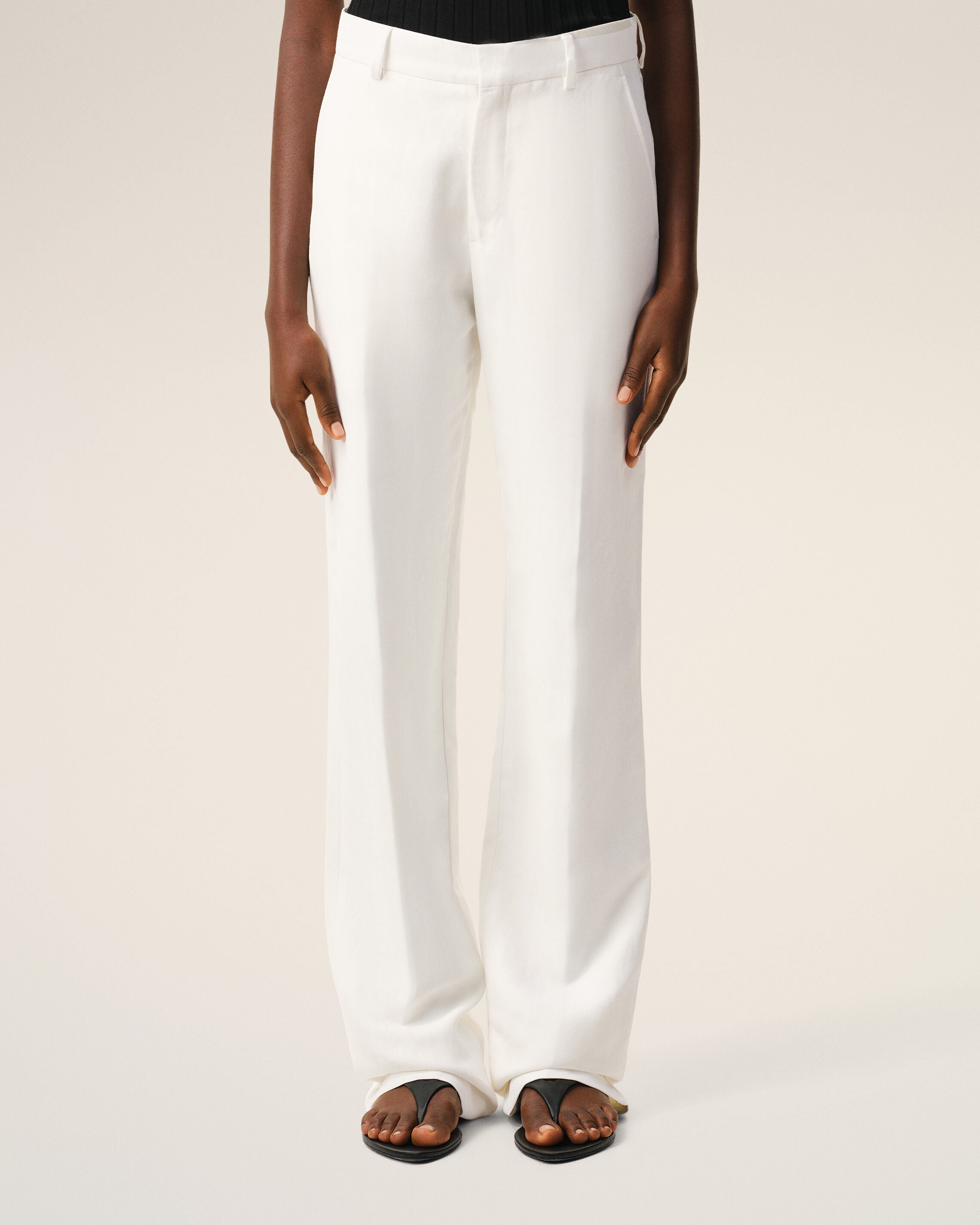 White Blended Linen Low Waist Straight Pant - 3