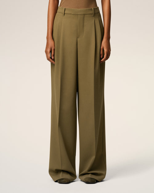 Pantalón ancho con trabillas de lana verde  - 3 - Ami Paris