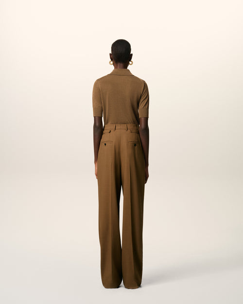 Brown Wool High Waist Tabs Wide Trousers - 4 - Ami Paris