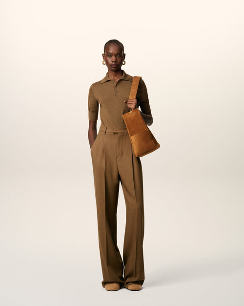                                     Brown Wool High Waist Tabs Wide Trousers - 3                                 - Ami Paris