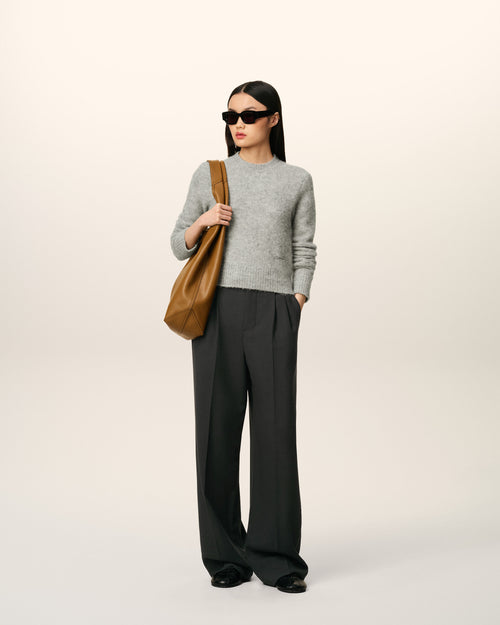                                     Black Wool High Waist Wide Trousers  - 3                                 - Ami Paris