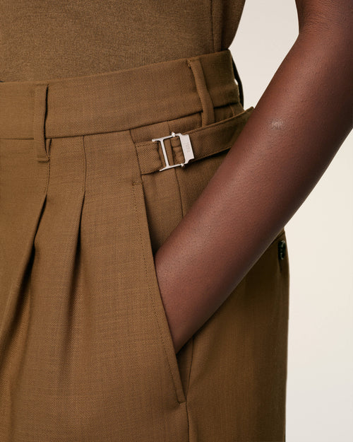 Brown Wool High Waist Tabs Wide Trousers - 5 - Ami Paris