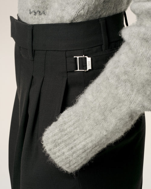 Pantalon Noir Large Taille Haute En Laine - 5 - Ami Paris
