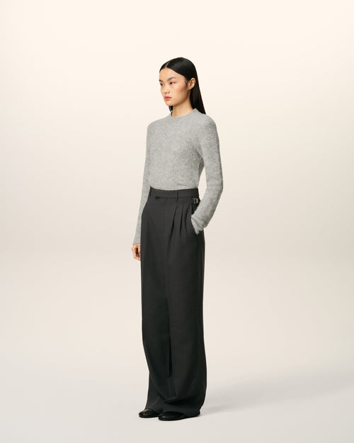 Weite Hose aus schwarzer Wolle mit hoher Taille  - 6 - Ami Paris