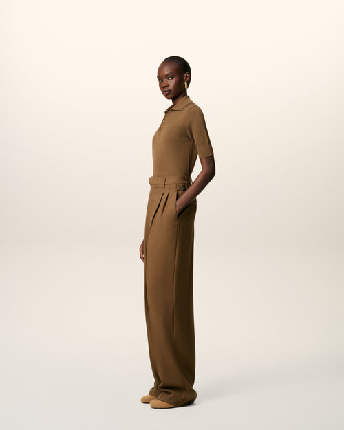 Brown Wool High Waist Tabs Wide Trousers - 5 - Ami Paris