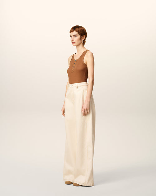 White Cotton Super Wide Fit Jeans - 6 - Ami Paris