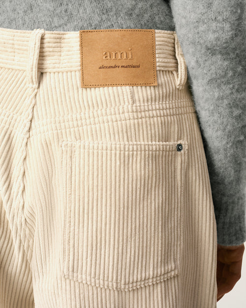 White Cotton Large Fit Trousers - 5 - Ami Paris