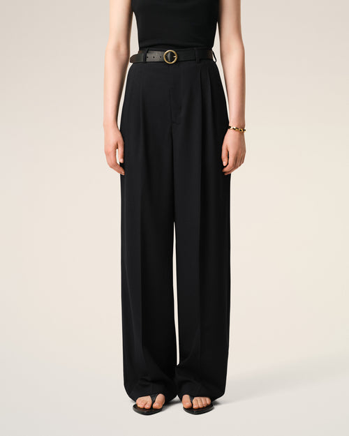 Pantalón ancho de lana virgen negro de tiro alto - 3 - Ami Paris