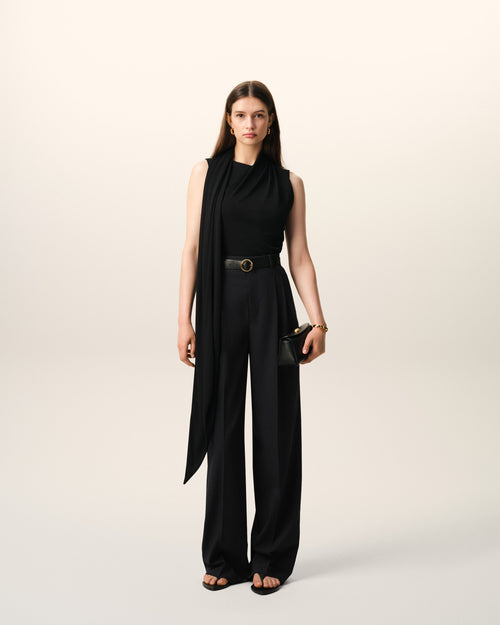                             Pantalon Large Noir Taille Haute en Laine Vierge - 3                         - Ami Paris