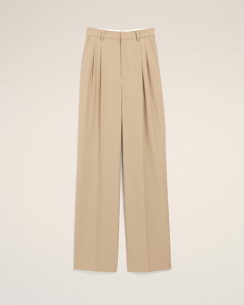                                 Beige New Wool High Waist Wide Trousers With Two Pleats - 3                             - Ami Paris