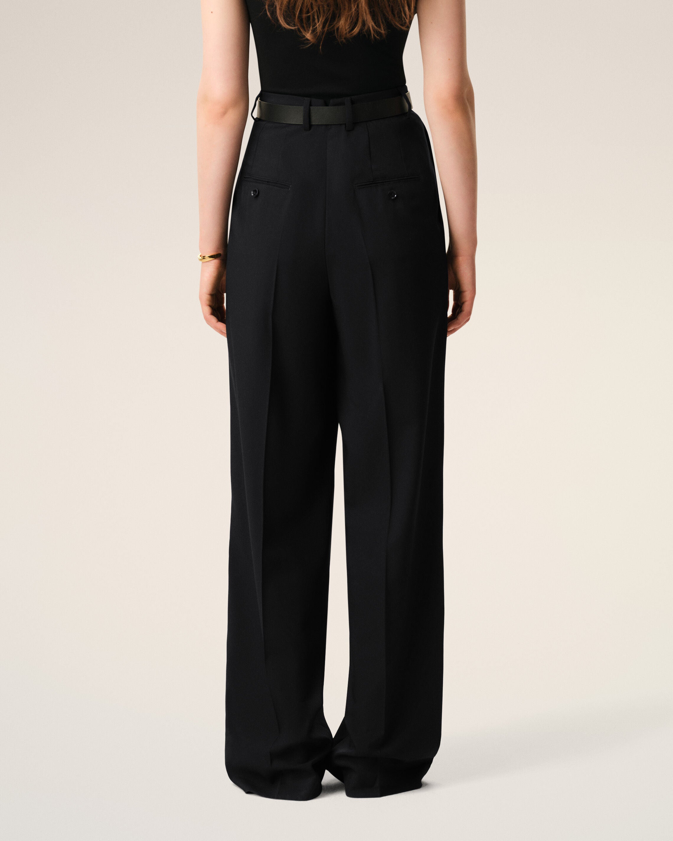 Black New Wool High Waist Wide Trousers - 4