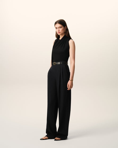 Black New Wool High Waist Wide Trousers - 6 - Ami Paris