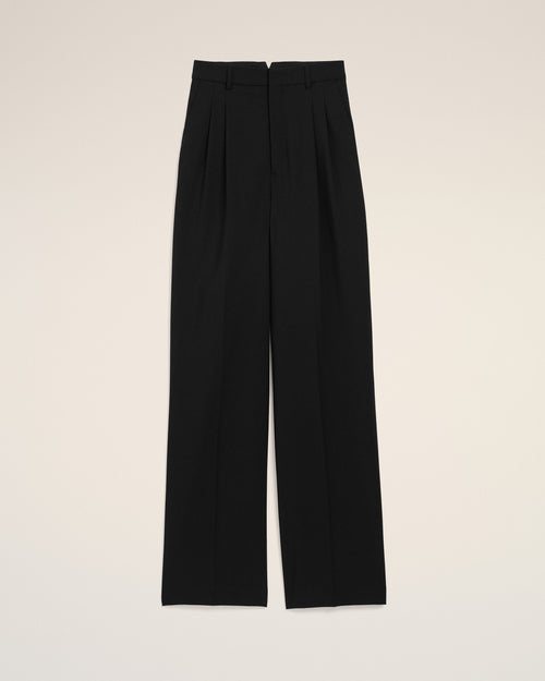 Black New Wool High Waist Wide Trousers - BLACK - Ami Paris
