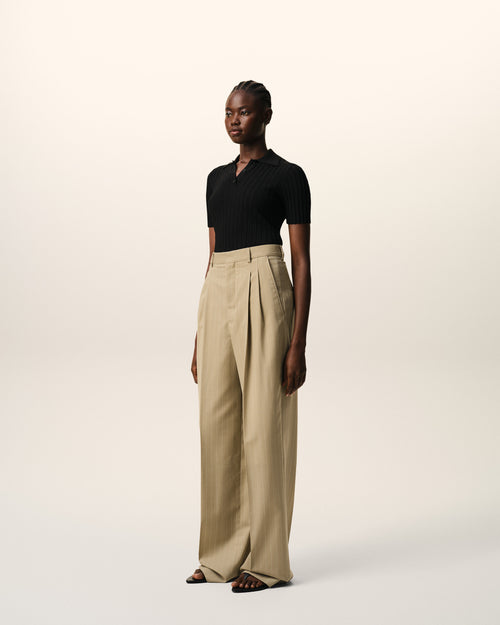 Beige New Wool High Waist Wide Trousers - Woman - 6 - AMI Paris - Ami Paris