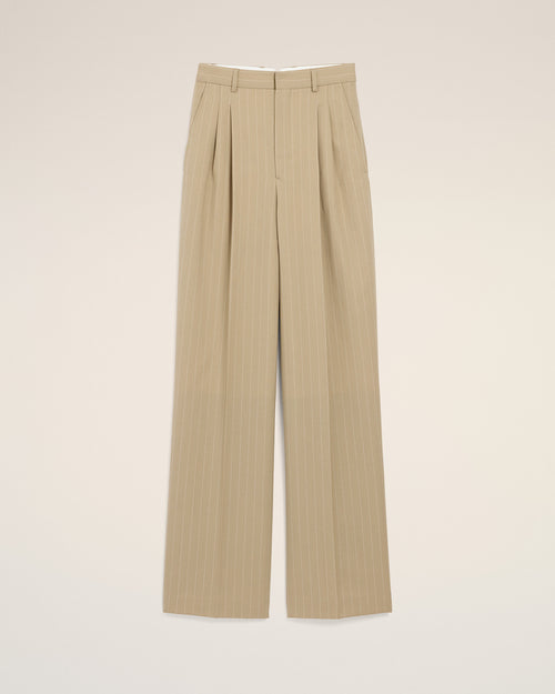 Pantalón ancho de talle alto de lana virgen beige - Mujer - 1 - AMI Paris - Ami Paris