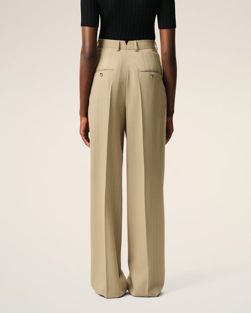 Beige New Wool High Waist Wide Trousers - Woman - 4 - AMI Paris - Ami Paris