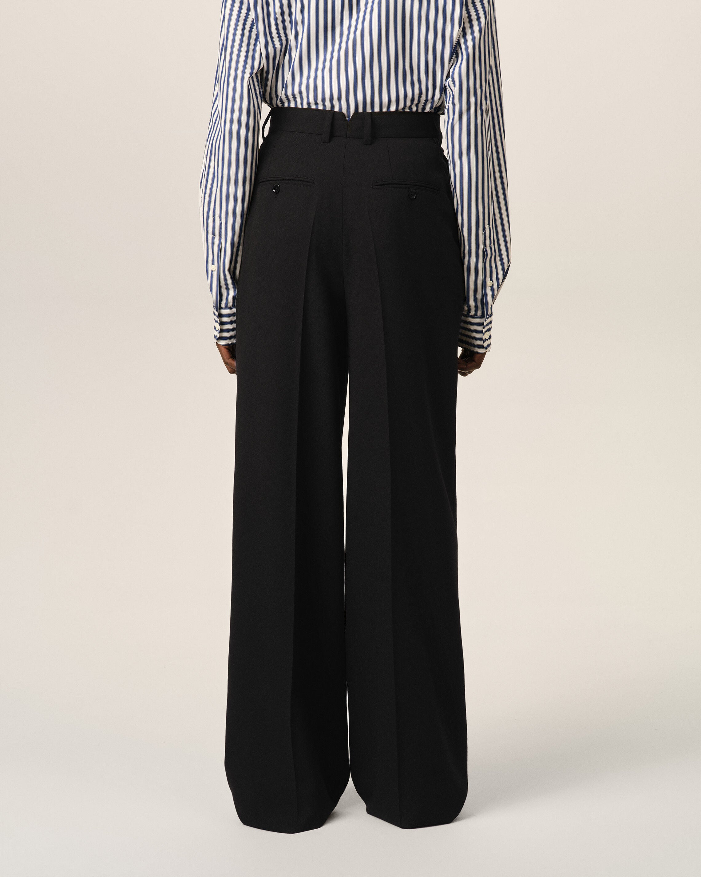 Black high-waisted wide-leg wool trousers - 4