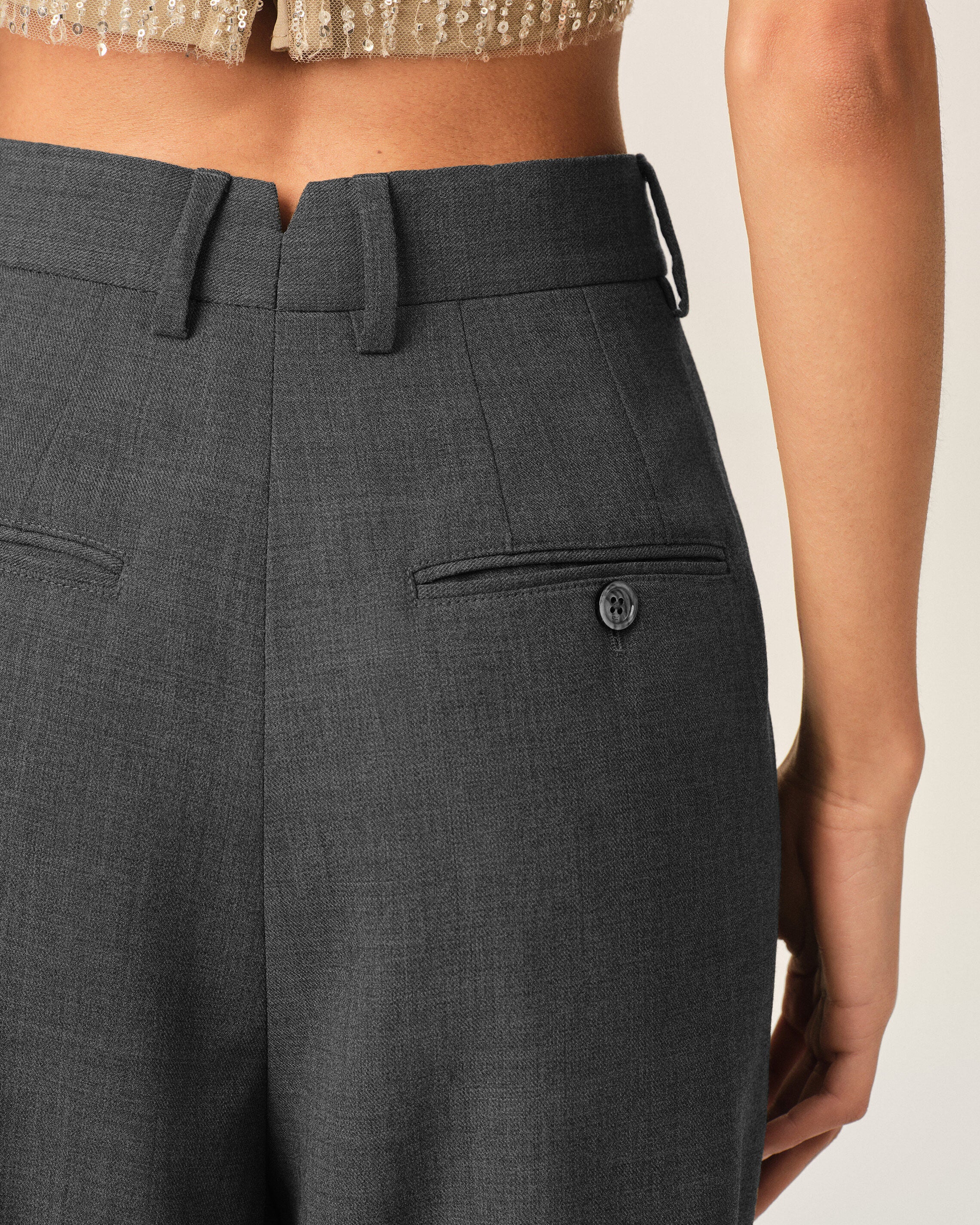 Grey high-waisted wide-leg wool trousers - 5