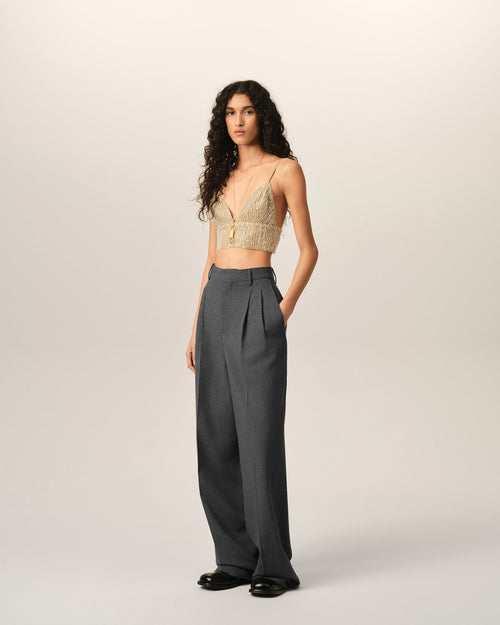 Grey high-waisted wide-leg wool trousers - Woman - 6 - AMI Paris - Ami Paris