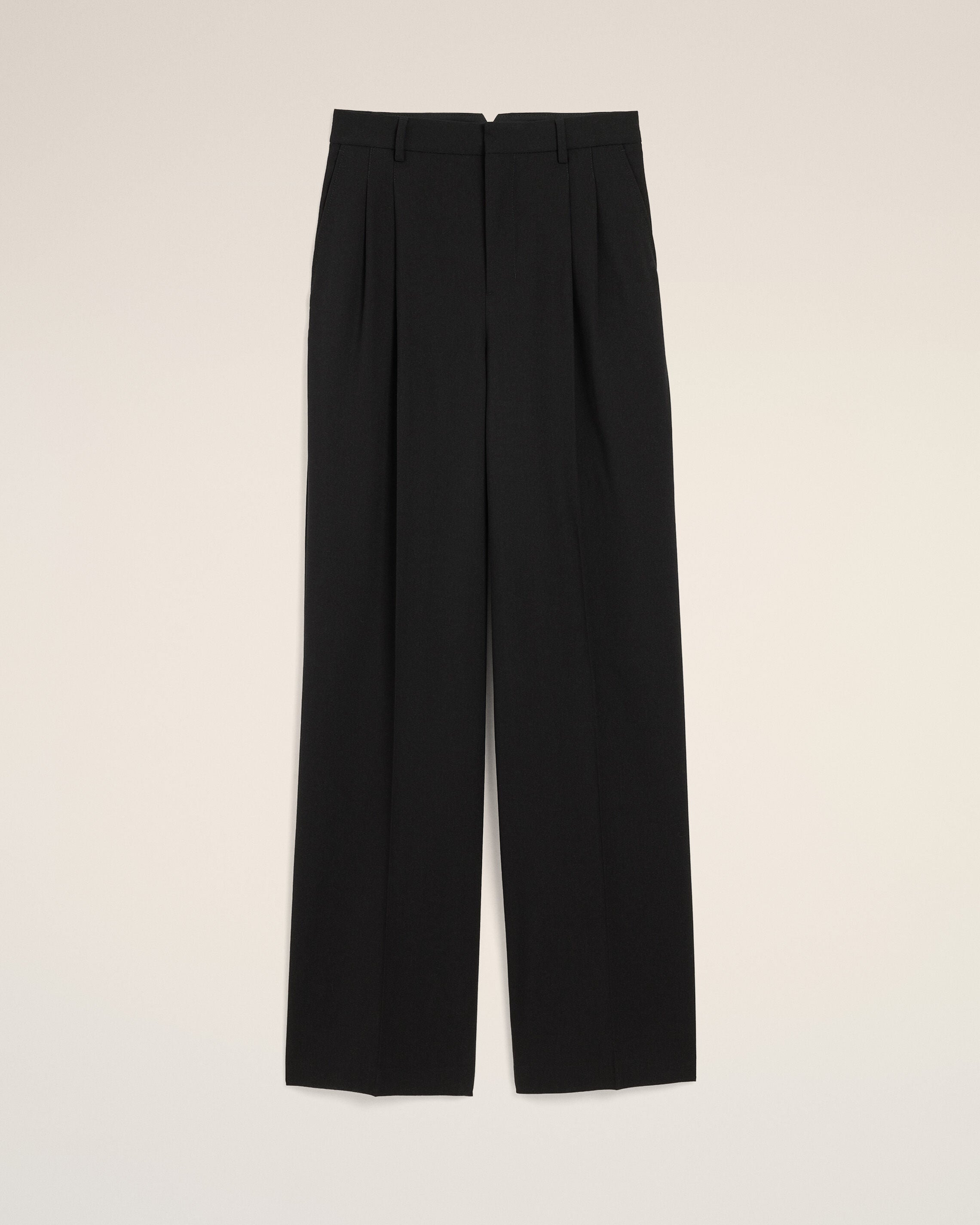 Black high-waisted wide-leg wool trousers - 1
