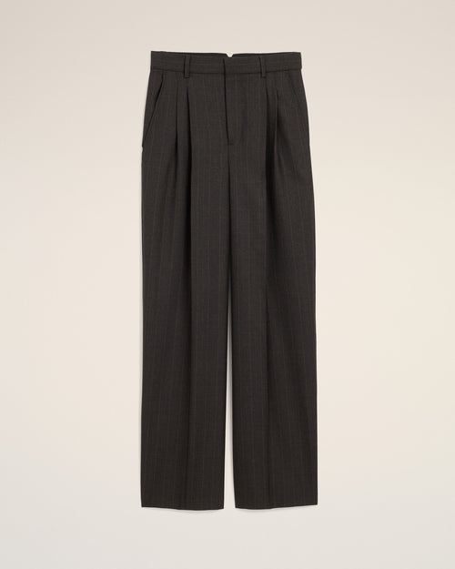 Grey high-waisted wide-leg striped wool trousers - 2 - Ami Paris