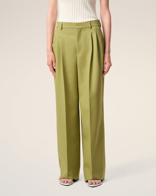 Pantalón ancho de talle bajo de lana virgen verde - 1 - Ami Paris